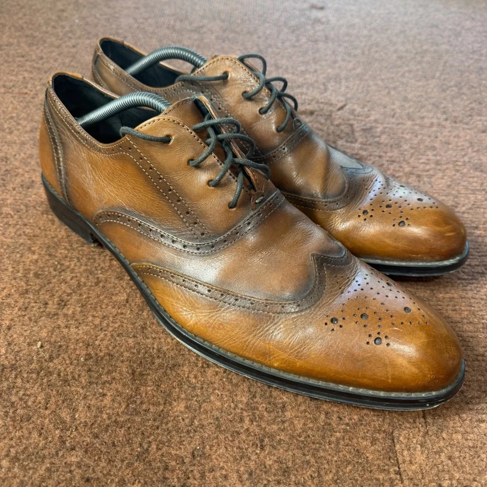 Aston Grey Mercer Mens Brown Leather Wingtip Oxford Dress Shoes 118002 Size 11.5